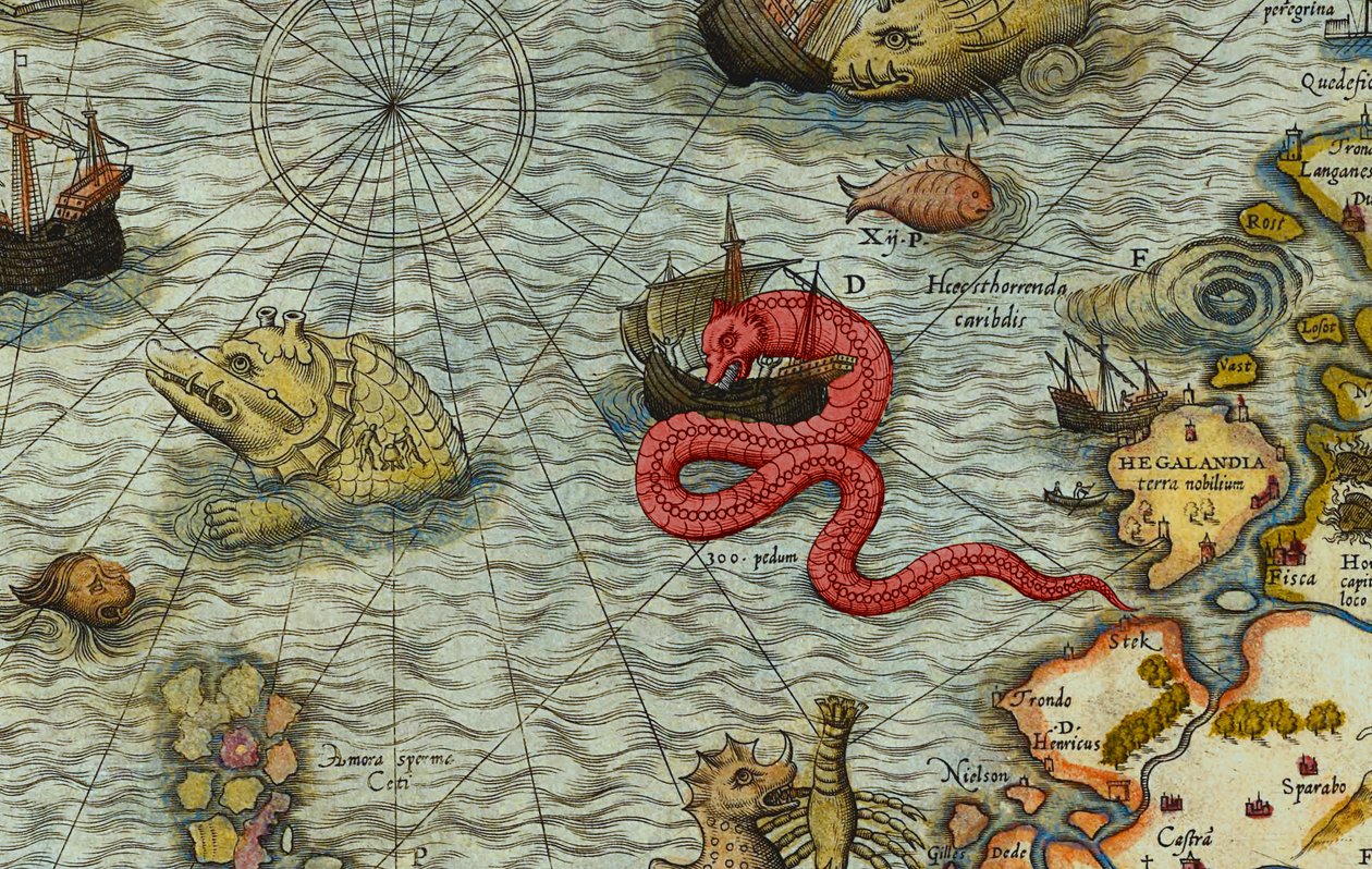Olaus Magnus (1490-1557) Tengertérképének részlete (Carta marina) alkotó: Antoine Lafrery