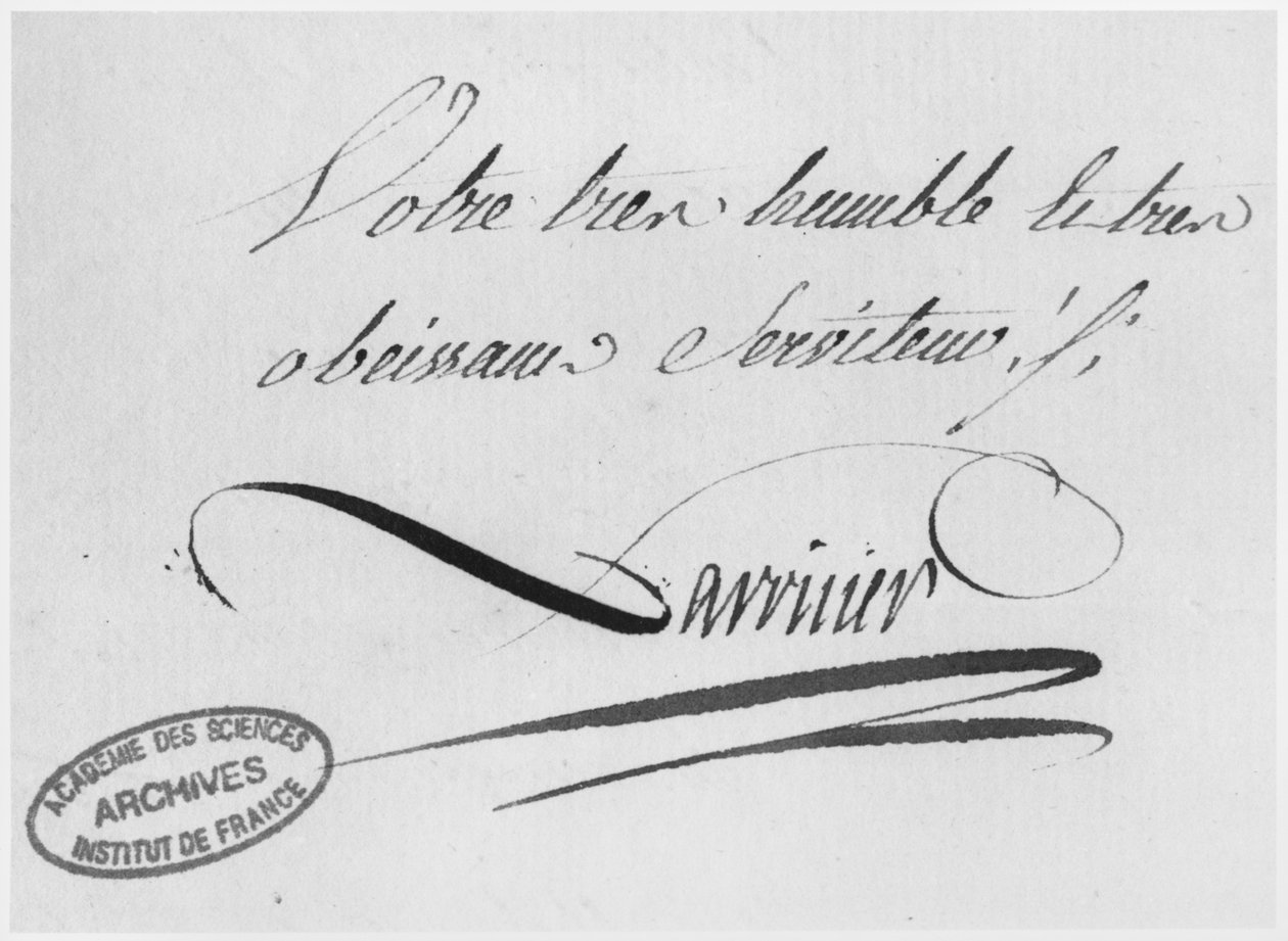 Lavoisier autogramja egy levélből, 1769. augusztus 31. (toll és tinta papíron) alkotó: Antoine Laurent de Lavoisier