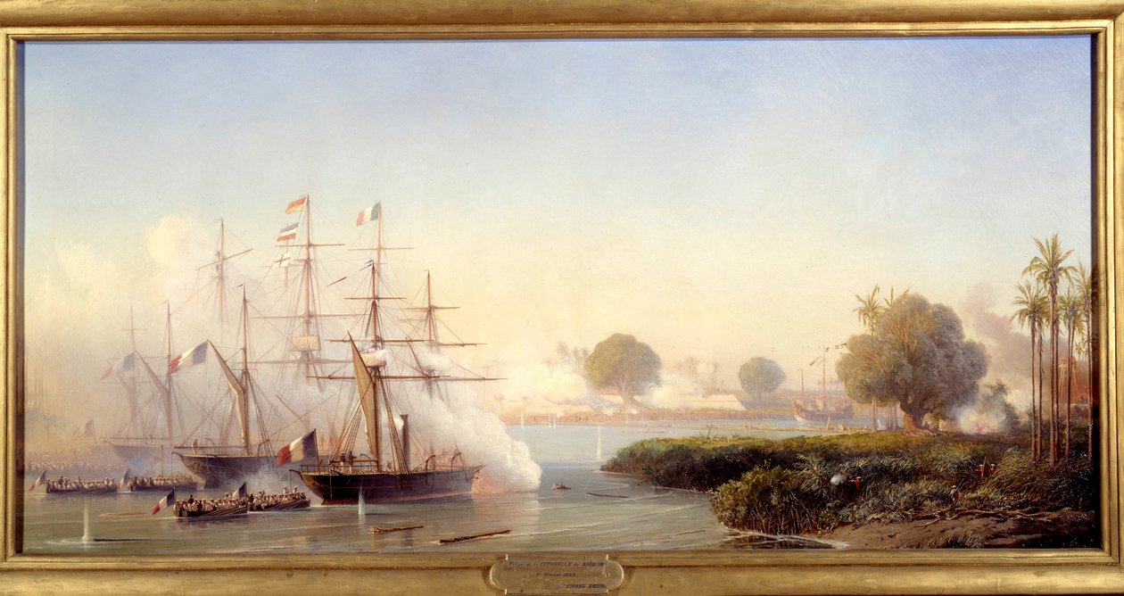 A Cochinchine-i expedíció epizódja: „” Rigault de Genouilly altengernagy, a francia-spanyol expedíciós haderő parancsnoka, elfoglalta Saigon fellegvárát 1859. 02. 17.” Antoine Leon Morel Fatio (1810-1871) festménye V. 0,83x1,82 m alkotó: Antoine Leon Morel-Fatio