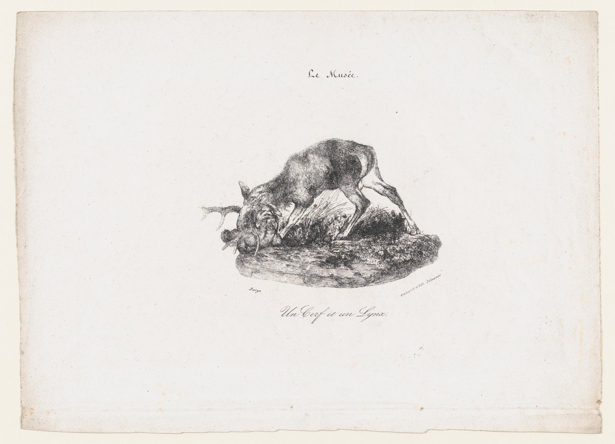 Egy szarvas és egy hiúz, 1834. alkotó: Antoine Louis Barye