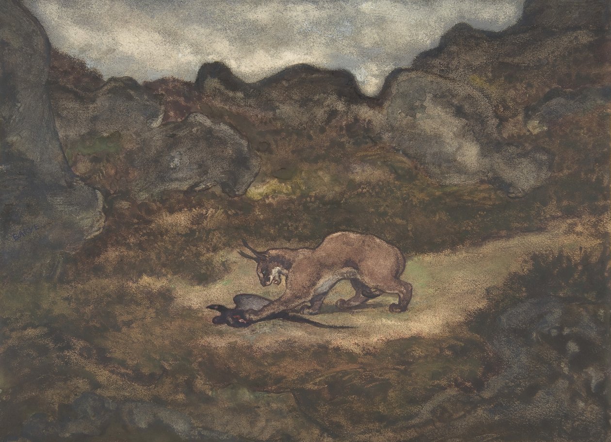 Caracal és Fácán, 1810-75. alkotó: Antoine Louis Barye