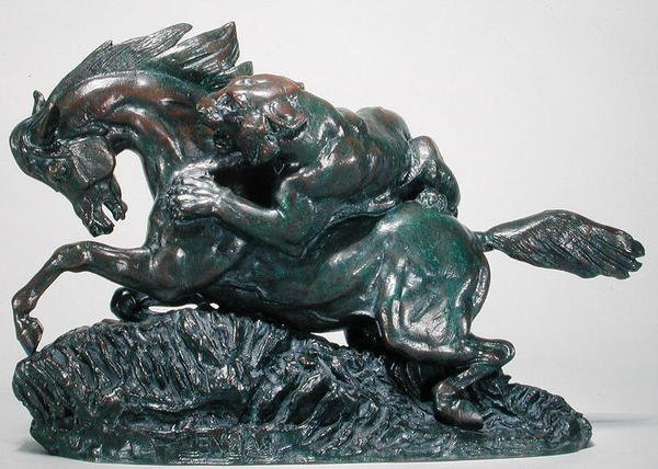 Tigris által meglepett ló (bronz) alkotó: Antoine Louis Barye