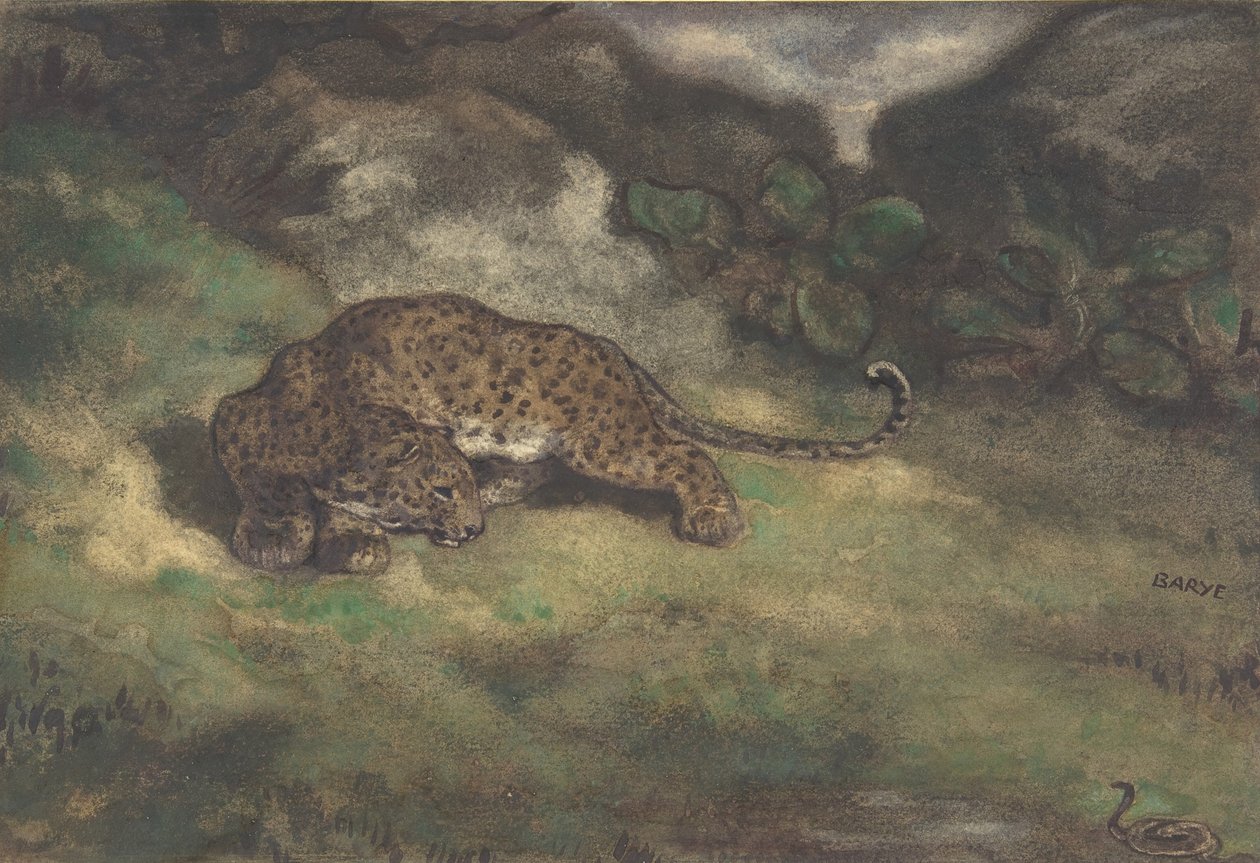 Leopárd és kígyó, 1810–1875 (wc papíron) alkotó: Antoine Louis Barye