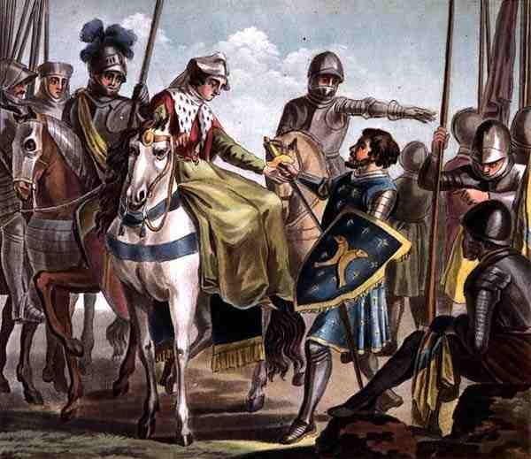 Jeanne de Navarre (1271-1304) Elveszi a Bar-fogoly grófját, vésette Jean Baptiste Morret (fl. 1790-1820) 1788 (színes metszet) alkotó: Antoine Louis Francois (after) Sergent Marceau