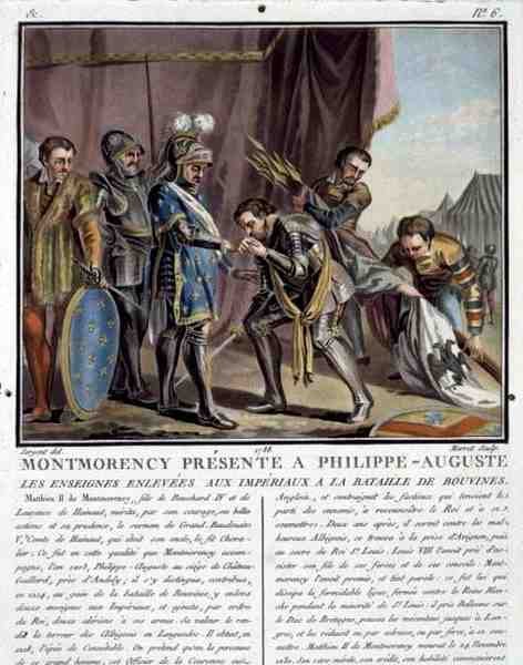 Montmorency ajándék Fülöp Ágostnak (1165-1223) a bouvines-i csata után, metszet: Jean Baptiste Morret (1790-1820) alkotó: Antoine Louis Francois (after) Sergent Marceau