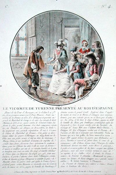 A turenne-i vikomtot (1611-75) IV. Fülöp (1605-65) spanyol királynak ajándékozzák, L. Roger metszetével. alkotó: Antoine Louis Francois (after) Sergent Marceau