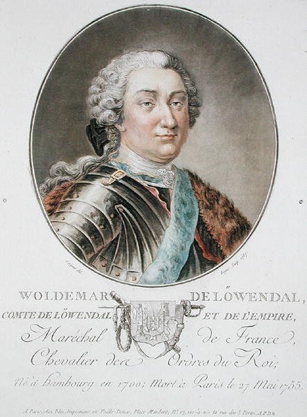 Woldemar de Lowendal (1700-55) 1787, a "Portraits des grands hommes, femmes illustres, et sujets memorables de France" című, Roger által metszett, megjelent 1787-92 (színes litográfia) képből alkotó: Antoine Louis Francois (after) Sergent Marceau