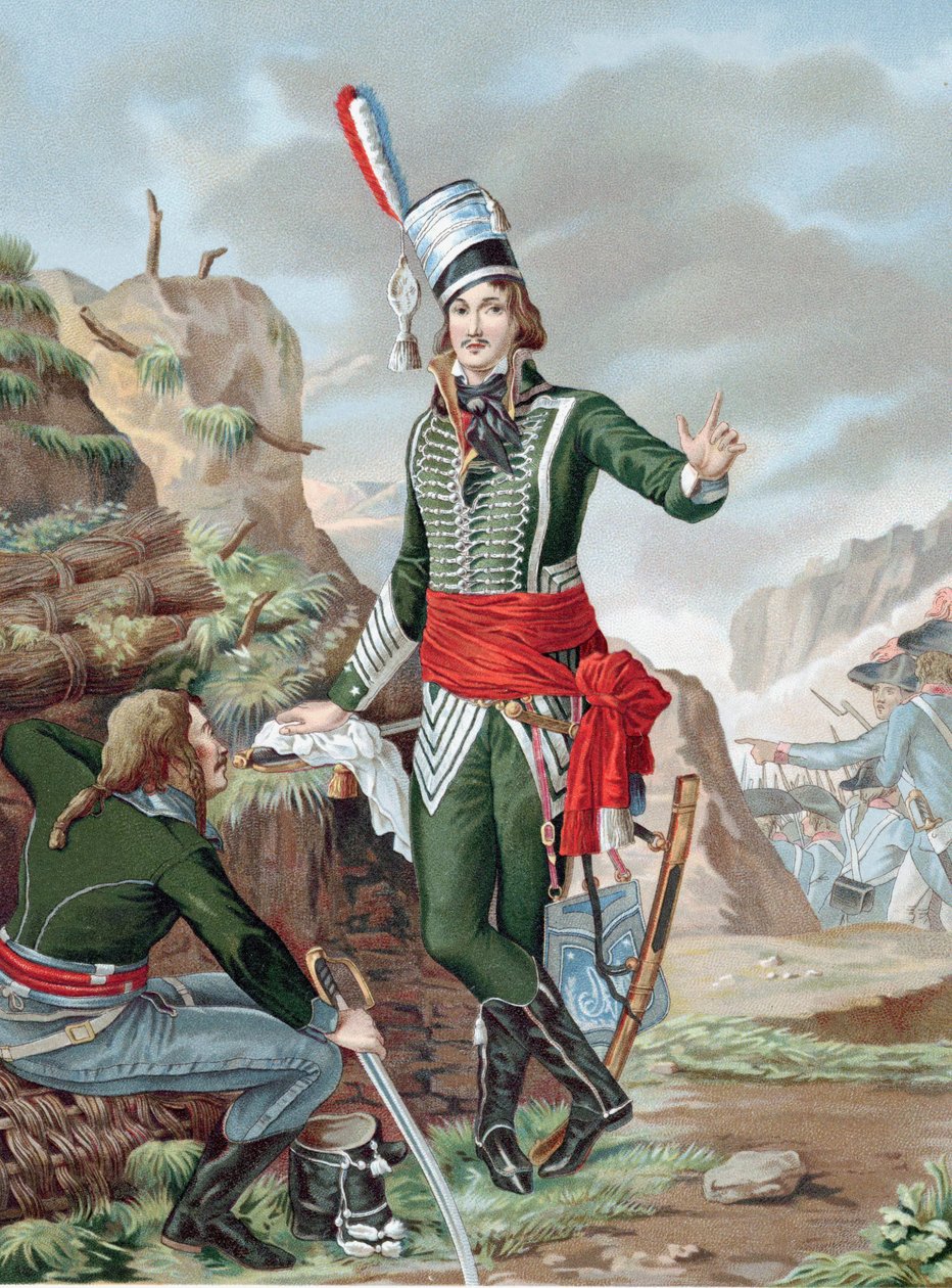 Francois Severin Marceau-Desgraviers (1769-1896) francia forradalmi katona: La Vendee köztársasági hadserege: Fleurusnál, Mainznál, Mannheimnél és Koblenznél harcolt. Altenkirchenben halálosan megsebesült. Kromolitográfia festmény után. alkotó: Antoine Louis Francois (after) Sergent Marceau