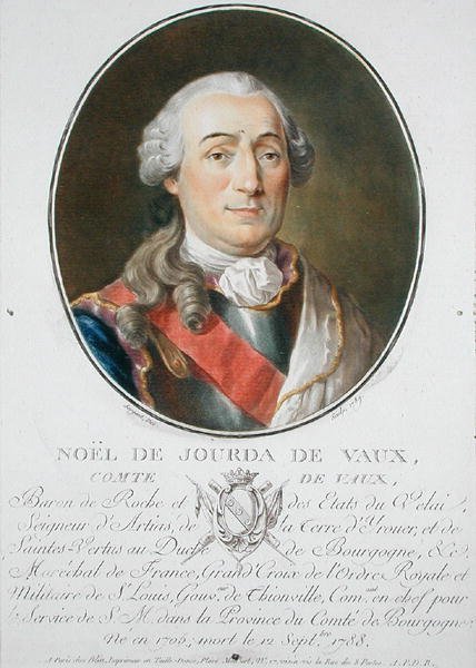 Noel de Jourda de Vaux (1705-88) 1789, a "Portraits des grands hommes, femmes illustres, et sujets memorables de France" című, 1787-92-ben megjelent kötetből (színes litográfia). alkotó: Antoine Louis Francois Sergent Marceau