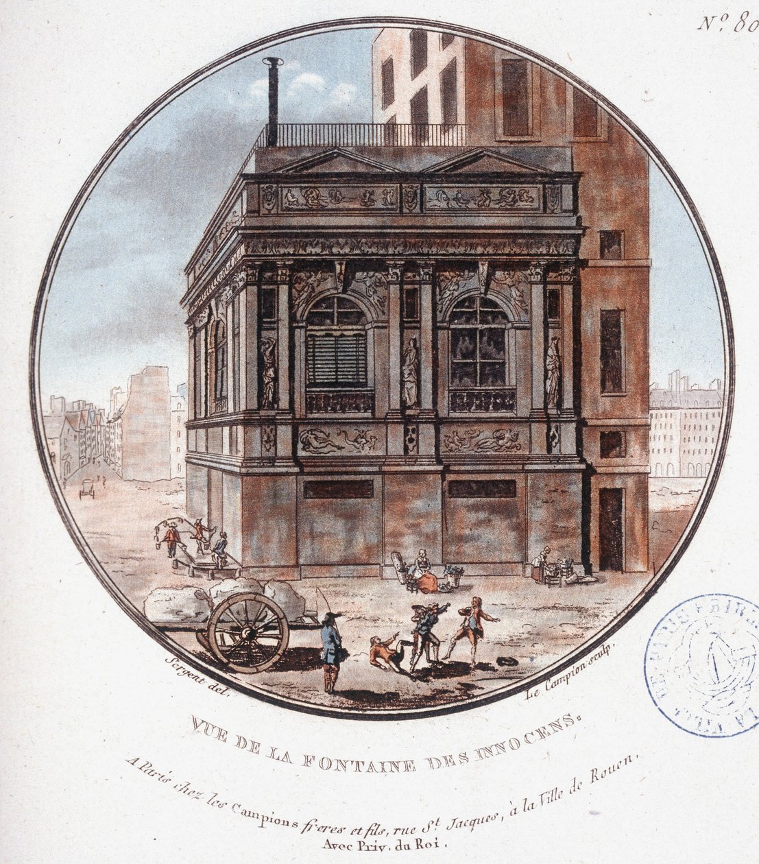 Kilátás az ártatlanok szökőkútjára. Őrmester prittoreszk kilátásában Párizs fő épületeire alkotó: Antoine Louis Francois Sergent Marceau