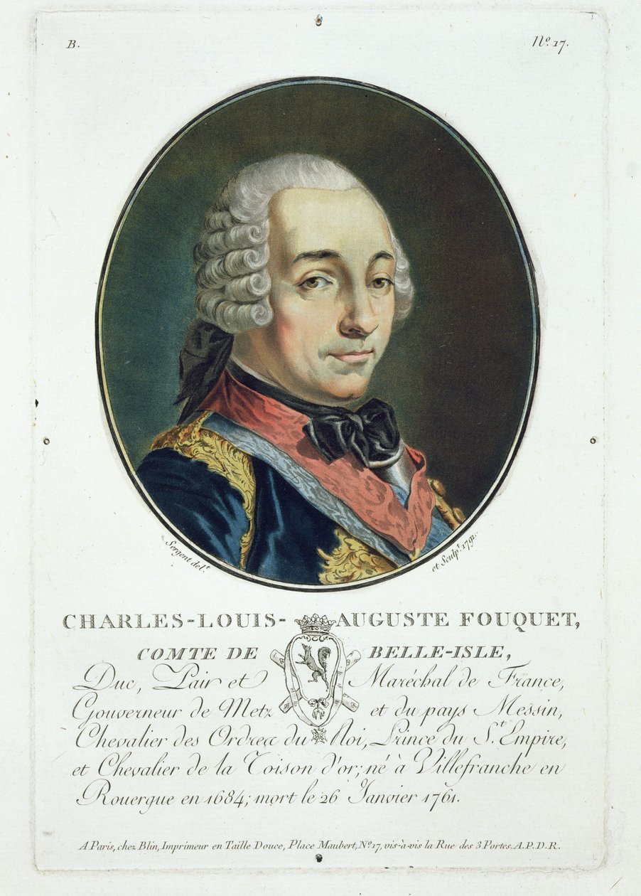 Charles-Louis-Auguste Fouquet (1684-1761) a „Franciaországi nagy férfiak, jeles nők és emlékezetes alanyok portréi” című művéből, 1787-92. alkotó: Antoine Louis Francois Sergent Marceau