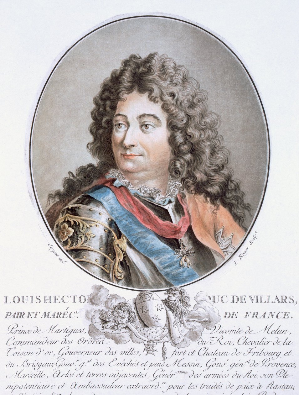 Claude Louis Hector de Villars a "Nagy férfiak, jeles nők és emlékezetes francia alanyok portréiból, vésve és színekkel nyomtatva", kiadó Pierre Blin, 1786-92, Párizs (színes en alkotó: Antoine Louis Francois Sergent Marceau