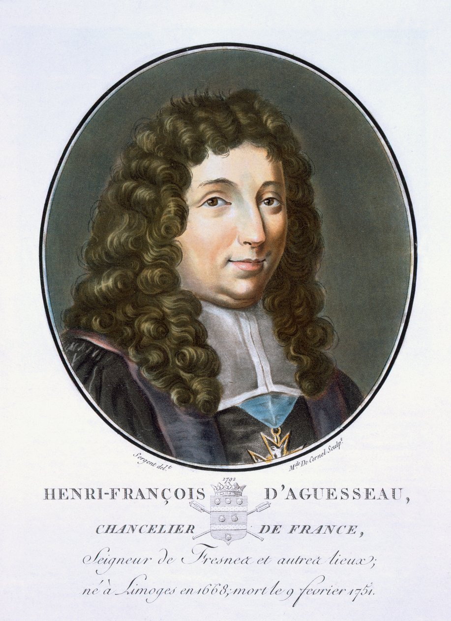 Henri-Francois dAguesseau, Nagy férfiak, jeles nők és emlékezetes francia alanyok portréiból, gravírozva és színesben nyomtatva, Pierre Blin, 1786-92, Párizs (színes metszet) alkotó: Antoine Louis Francois Sergent Marceau