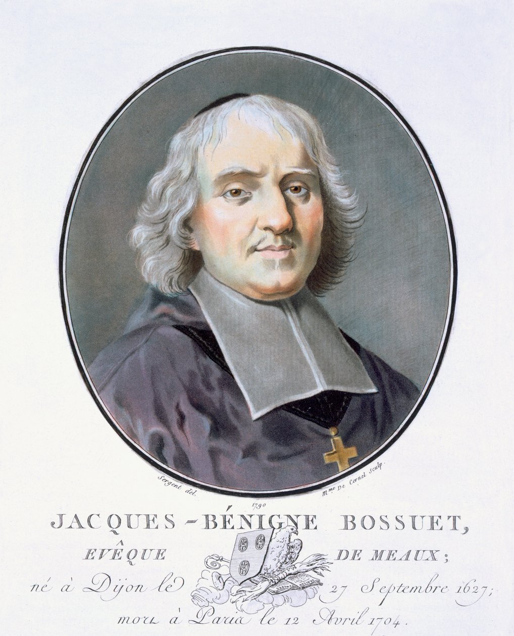 Jacques = Benigne Bossuet, Nagy férfiak, jeles nők és emlékezetes francia alanyok portréiból, metszett és színesben nyomtatva, kiadó Pierre Blin, 1786-92, Párizs (színes metszet) alkotó: Antoine Louis Francois Sergent Marceau