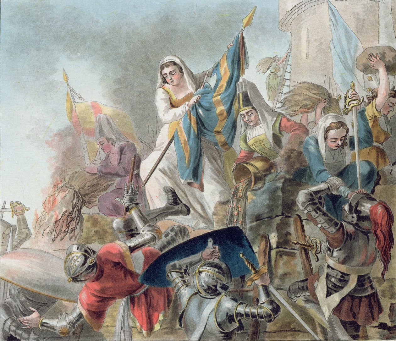 Jeanne Laisne mércét emel a burgogne-i férfiak ellen, vésette Morret (fl. 1790-1820) 1787 alkotó: Antoine Louis Francois Sergent Marceau
