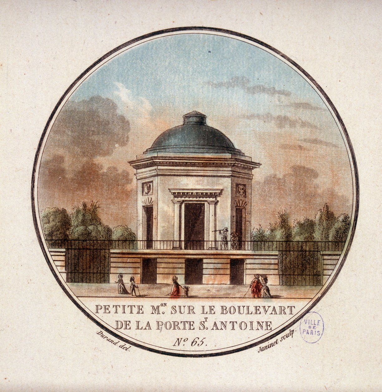 Kis ház a Porte Saint Antoine körúton. Őrmester által Párizs főépületeire nyíló pittoresque kilátásban alkotó: Antoine Louis Francois Sergent Marceau