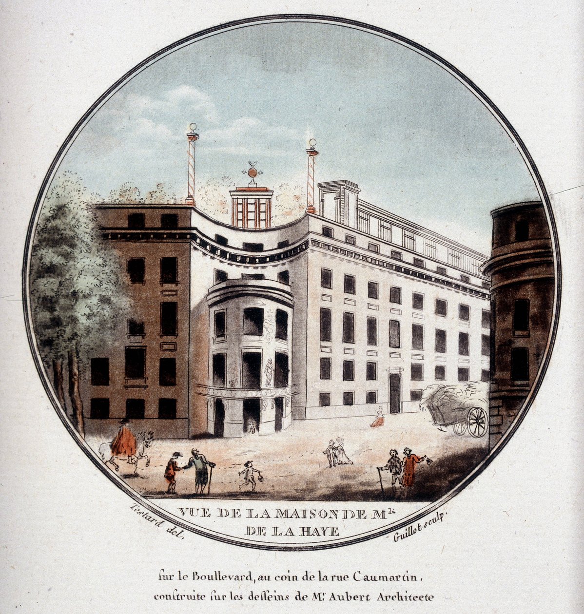 Monsieur de La Haye háza a párizsi Rue Caumartin sarkán, Aubert építész rajzai alapján épült. Őrmester prittoreszk kilátásában Párizs fő épületeire alkotó: Antoine Louis Francois Sergent Marceau