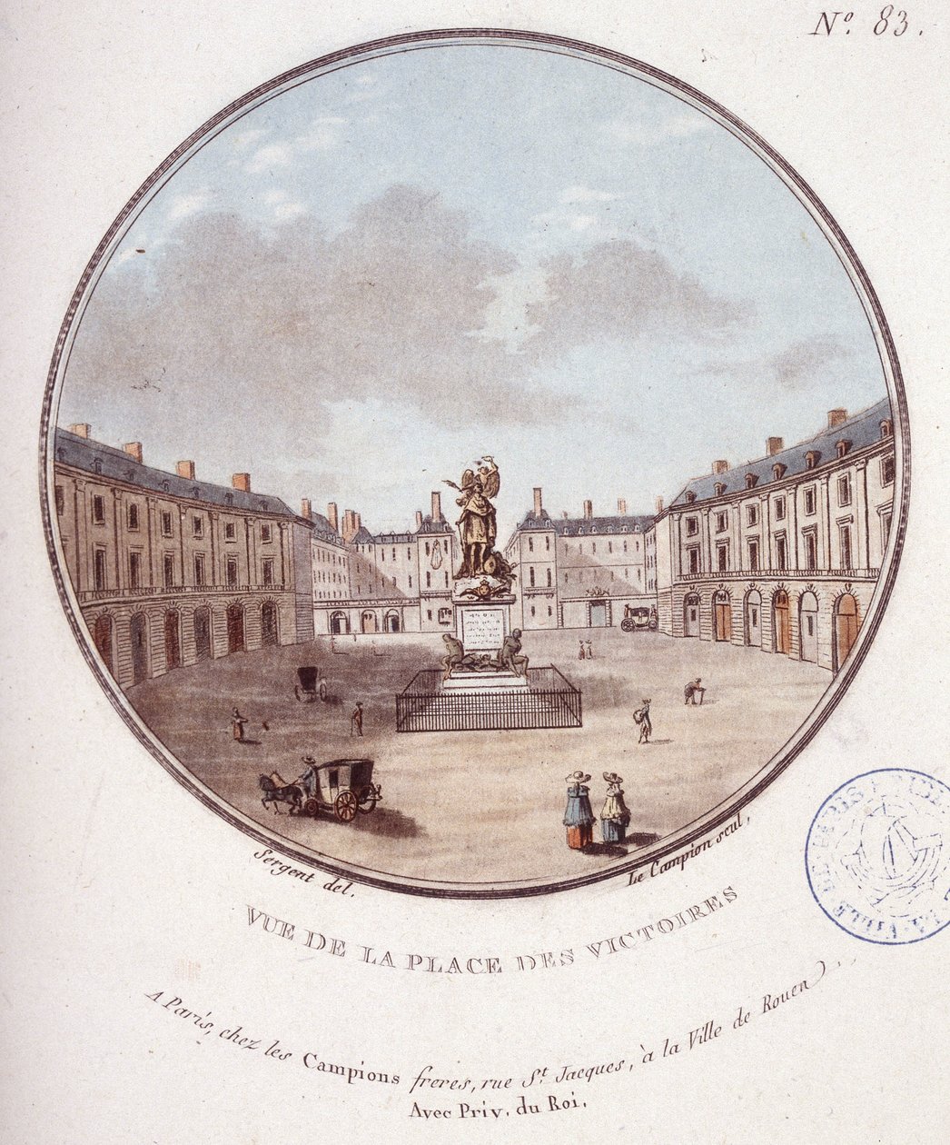 Kilátás a Place des Victoires-ra, Párizs. Őrmester prittoreszk kilátásában Párizs fő épületeire alkotó: Antoine Louis Francois Sergent Marceau