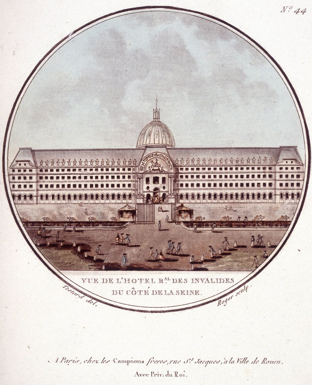 Kilátás a regionális des Invalides szállodára a Szajna oldalán, Párizsban. Őrmester által Párizs főépületeire nyíló pittoresque kilátásban alkotó: Antoine Louis Francois Sergent Marceau