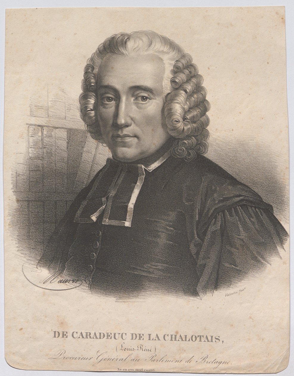 De Caradeuc de La Chalotais, Louis-René; Bretagne parlamentjének főügyésze. 1701-ben született, 1785-ben halt meg alkotó: Antoine Maurin