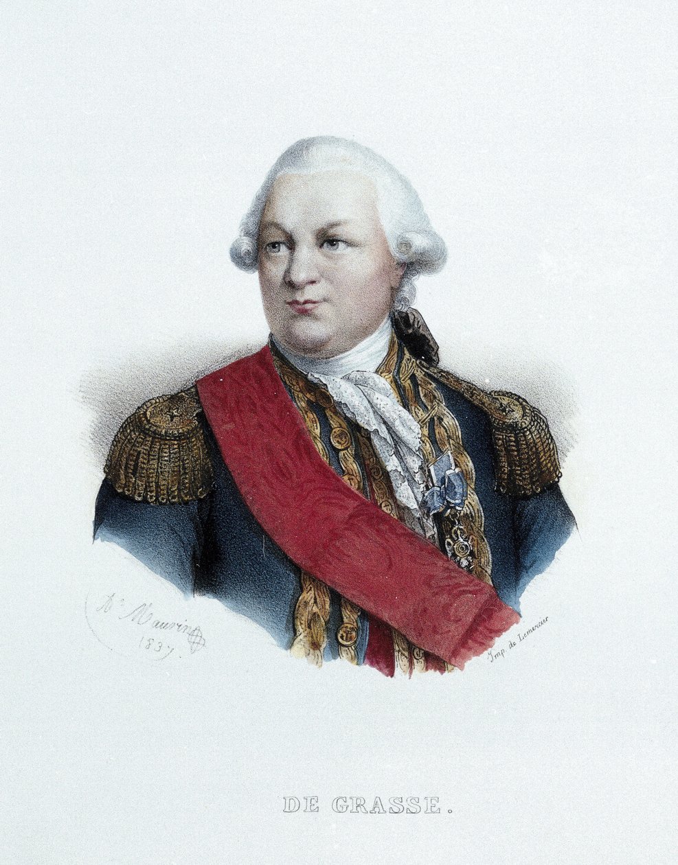 François Joseph Paul De Grasse admirális (1722-1788) portréja. Litográfia (23,9 x 15,6 cm), Antoine Maurin (1793-1890) munkája, Lemercier metszete. alkotó: Antoine Maurin