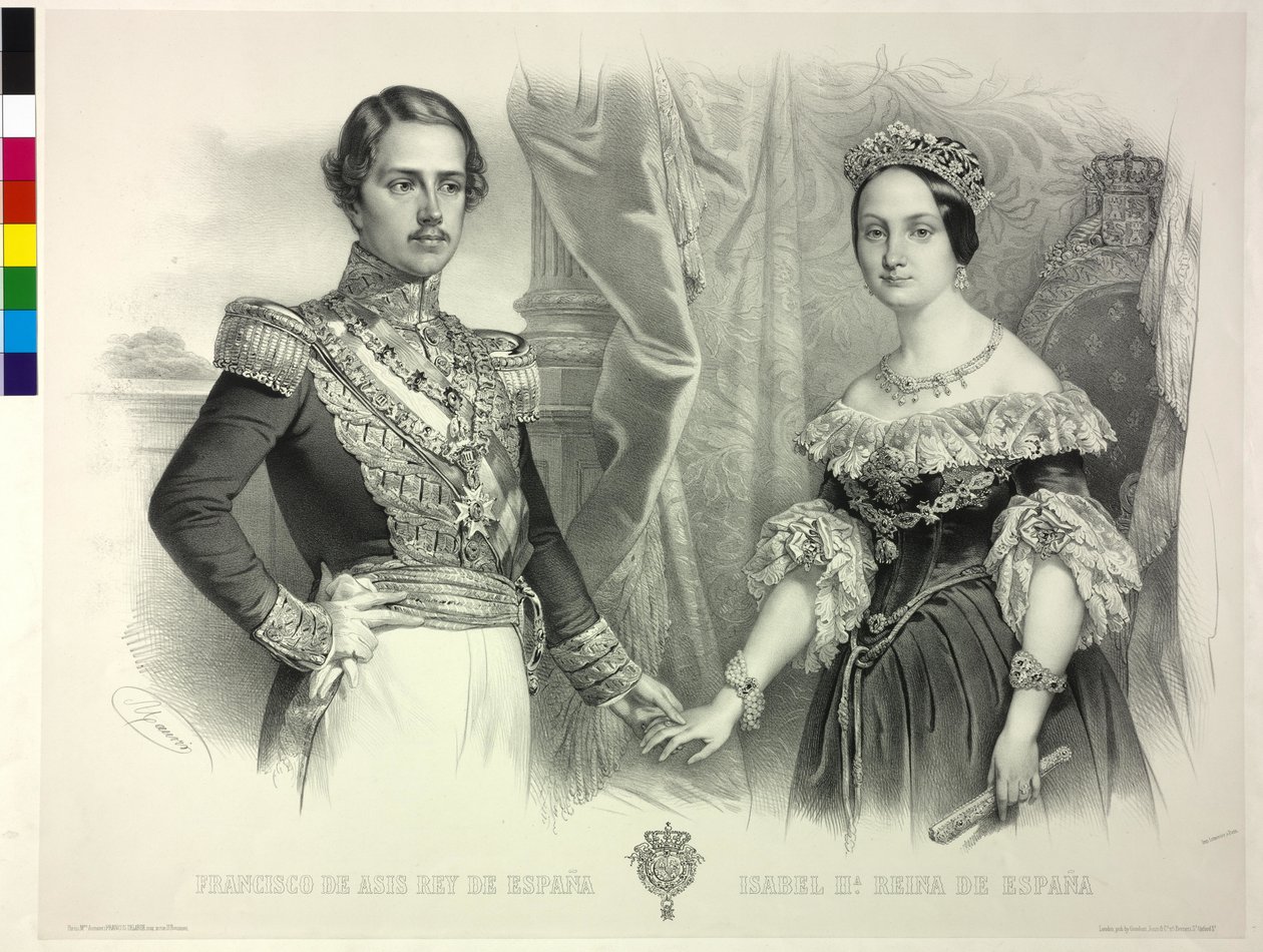 Spanyol királynő és férje, II. Ferenc Izabella (litográfia) alkotó: Antoine Maurin