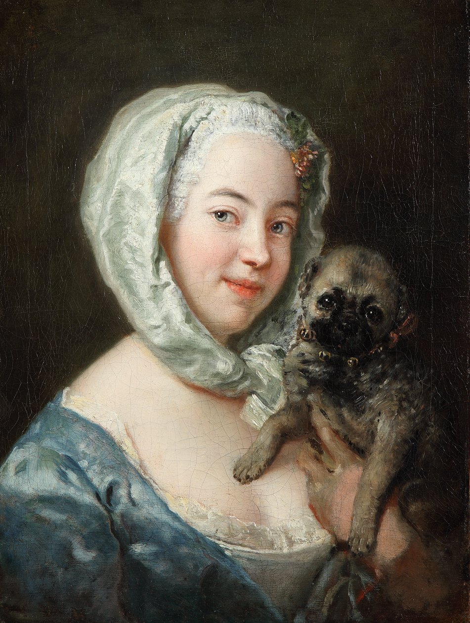 Marie de Rège, született Pesne, egy mopszszal alkotó: Antoine Pesne