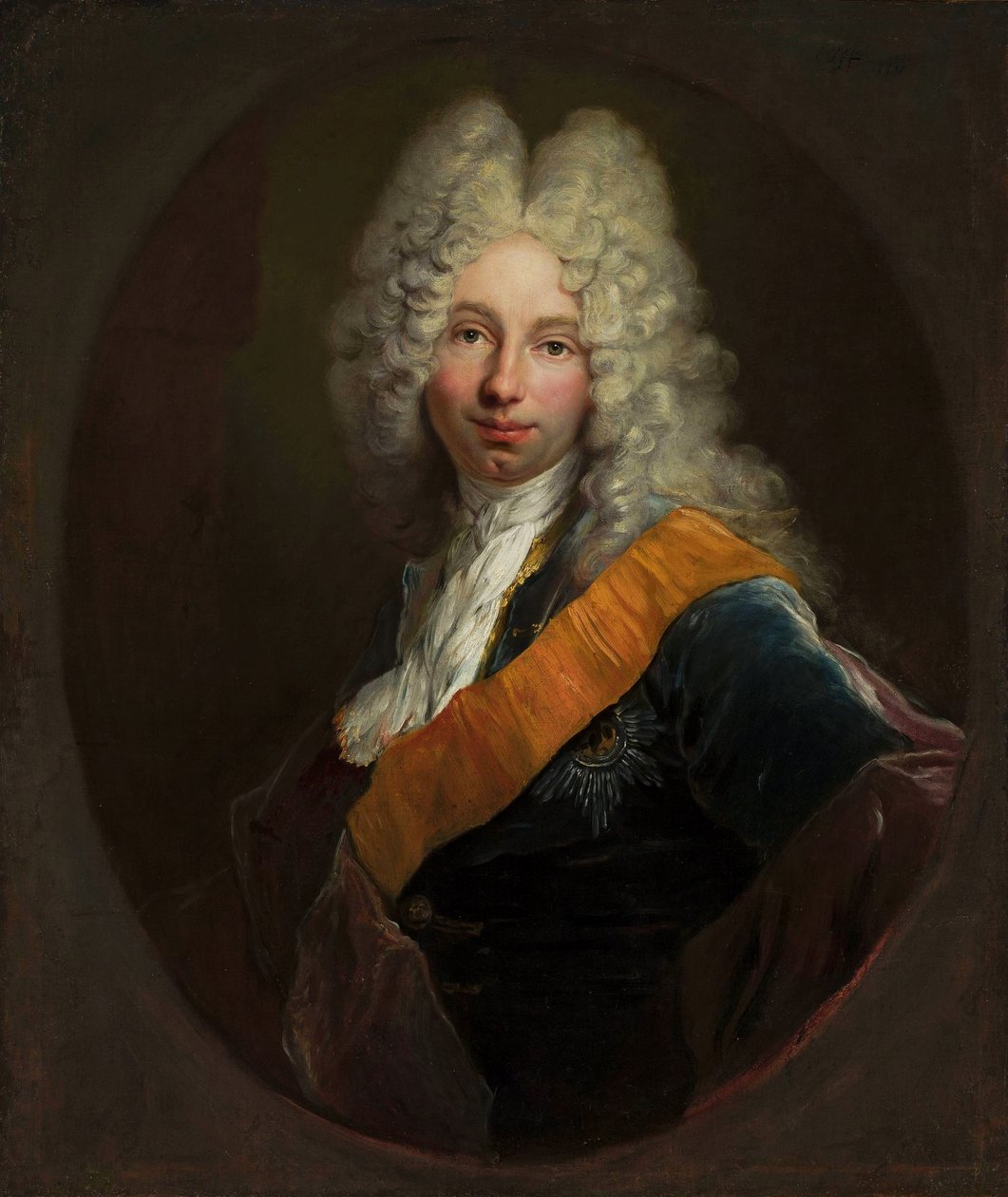 Lengyel:  Friedrich Wilhelm Kettler (1692-1711) (Portret mężczyzny w peruce i z orderem Czarnego Orła0 Friedrich Wilhelm Kettler (1692-1711) (Egy férfi parókás portréja a Fekete Sas Renddel). alkotó: Antoine Pesne