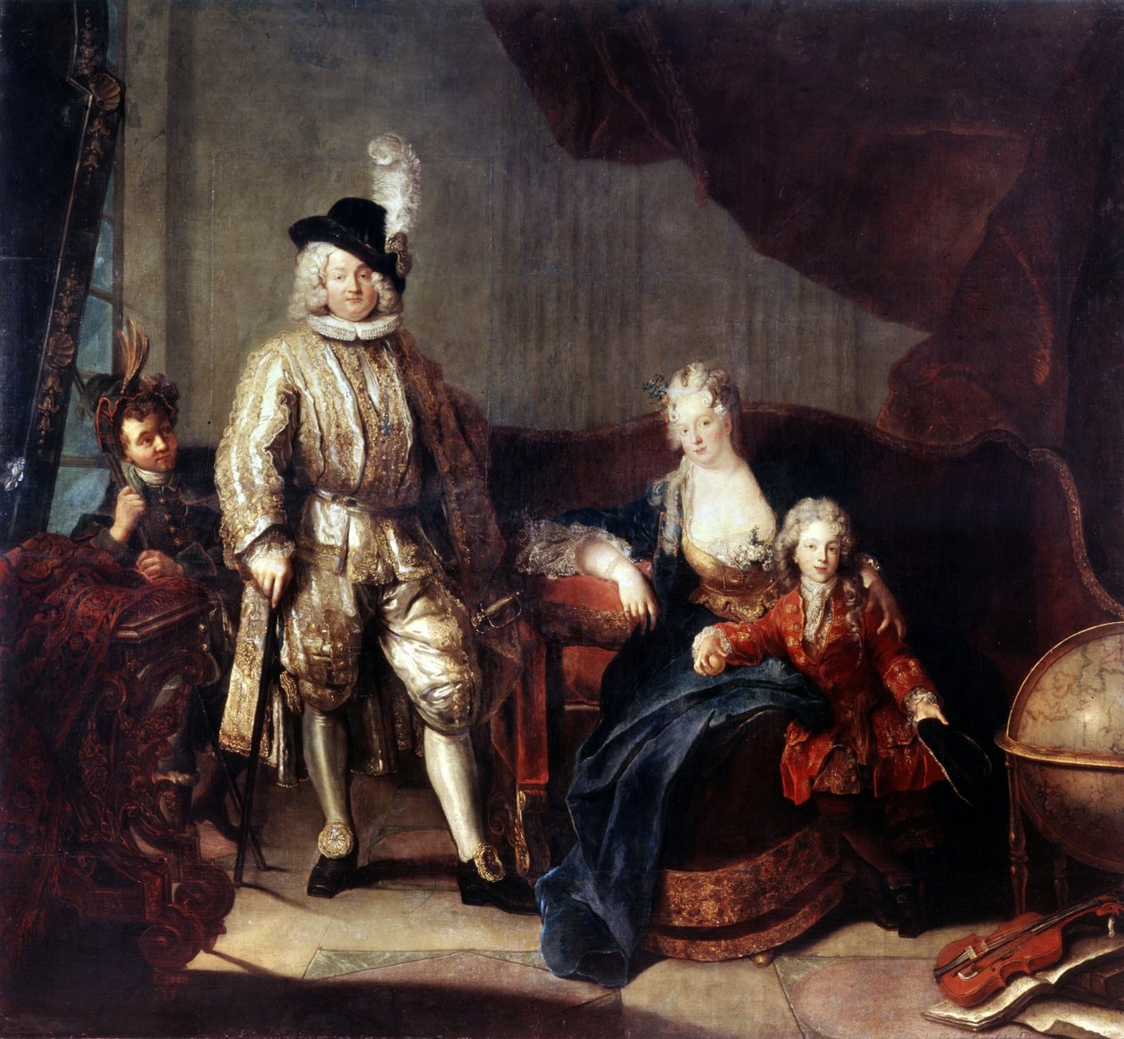 Von Erlach báró portréja családjával. Antoine Pesne (1683-1757) festménye, 1710 körül. Olaj, vászon. Német barokk stílusú művészet. Ermitázs Múzeum, Szentpétervár alkotó: Antoine Pesne