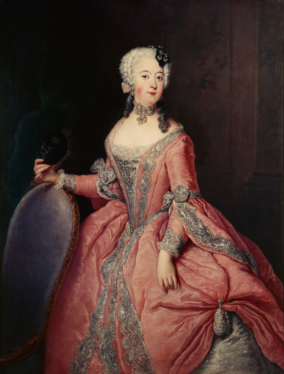 Luise Ulrike porosz hercegnő (1720-1782) portréja maszkkal a kezében alkotó: Antoine Pesne