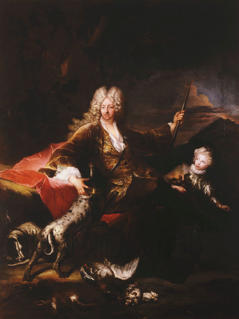 Paolo Corbelli Marchese portréja, egész alakos, parton ülve az erdő szélén, 1709 alkotó: Antoine Pesne