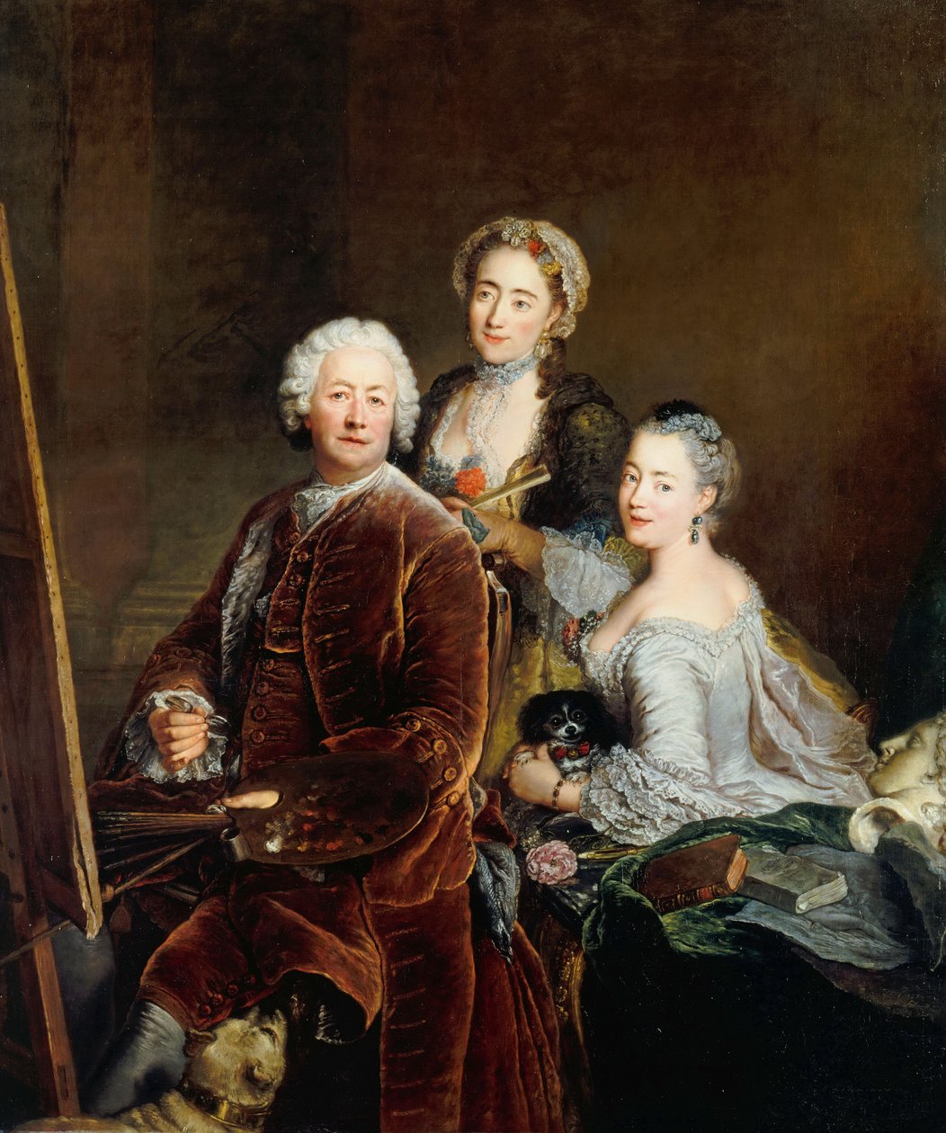 Önarckép Henriette Royard és Marie de Rège lányaival a festőállvány előtt alkotó: Antoine Pesne
