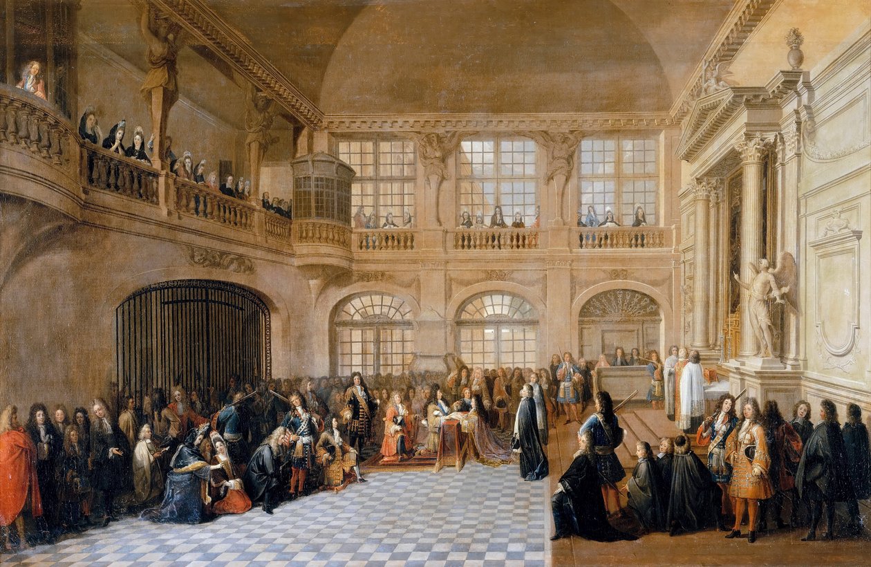 XIV. Lajos fogadta De Dangeau márki, a Szent Lázár Lovagrend nagymesterének esküjét. alkotó: Antoine Pezey