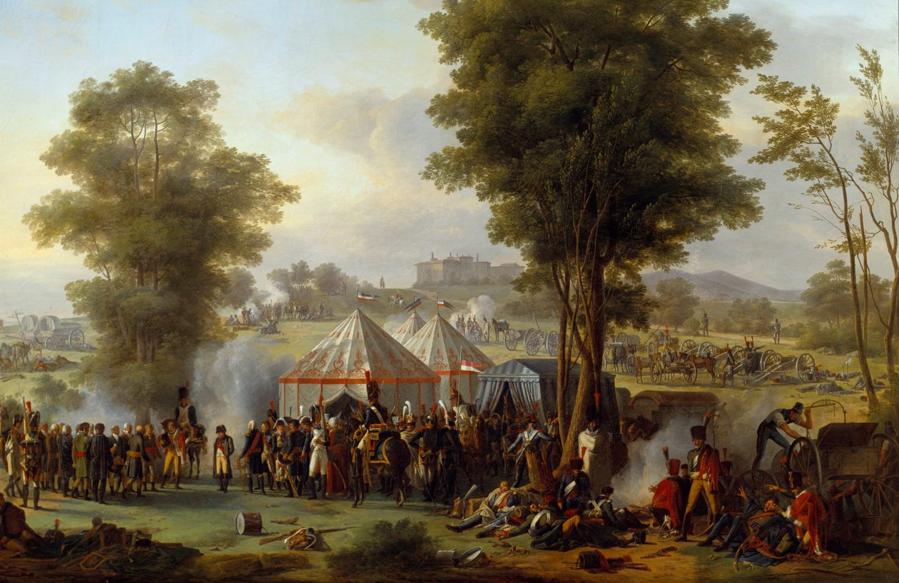 I. Napóleon császár bivakja (1769-1821) az ausztriai Ebersberg vára mellett 1809.04.05. Antoine Pierre Mongin (1761-1827) festménye 1810 V. 1,35x2,03 m. alkotó: Antoine Pierre Mongin
