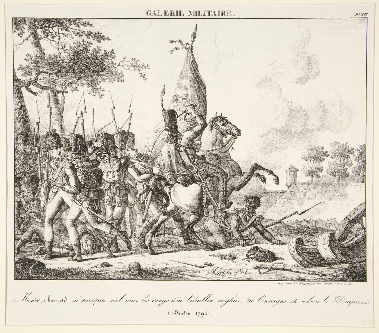 Menier (huszár) egyedül veti magát egy angol zászlóalj sorába, megöli a zászlóst és elfoglalja a zászlót (Druten, 1795) alkotó: Antoine Pierre Mongin
