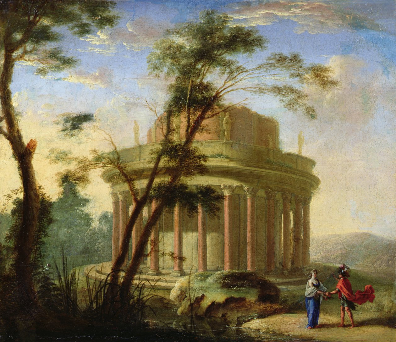Táj egy ősi templommal (festmény) alkotó: Antoine Pierre the Younger Patel