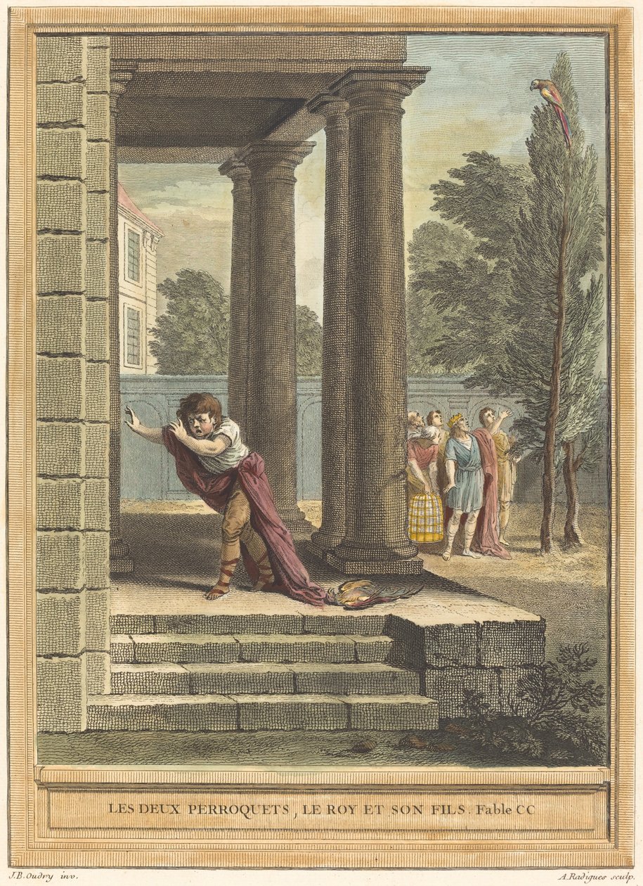 Két papagáj, a király és a fia alkotó: Antoine Radigues after Jean Baptiste Oudry