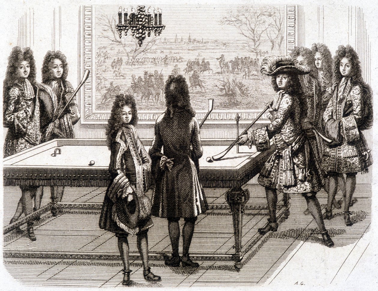 XIV. Lajos biliárdoz (Monsieurral (a király testvérével), Vendôme herceggel, Toulouse grófjával, Chamillarttal, le Roival, M. d