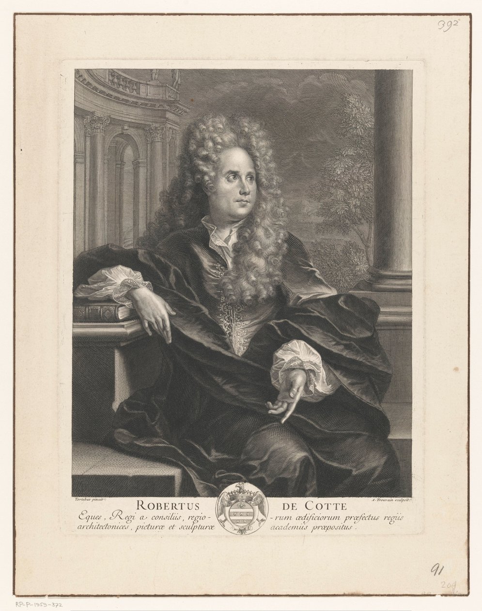 Robert de Cotte portréja egy könyvre támaszkodva a klasszikus építészetben Robert De Cotte (cím a tárgyon) alkotó: Antoine Trouvain