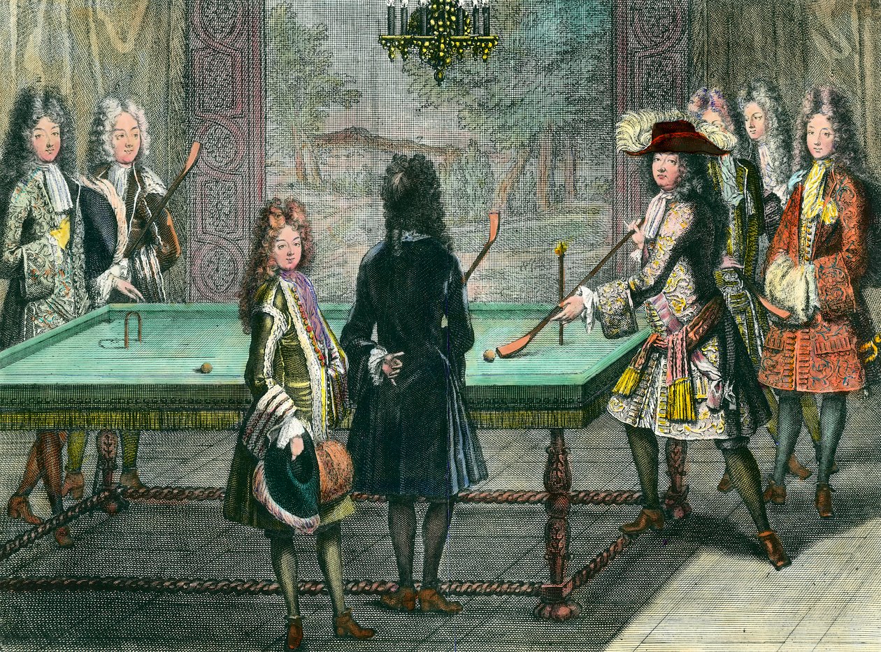 Királyi szórakozás Versailles-ban, XIV. Lajos király (1638-1715) biliárdozva Philippe Duc d