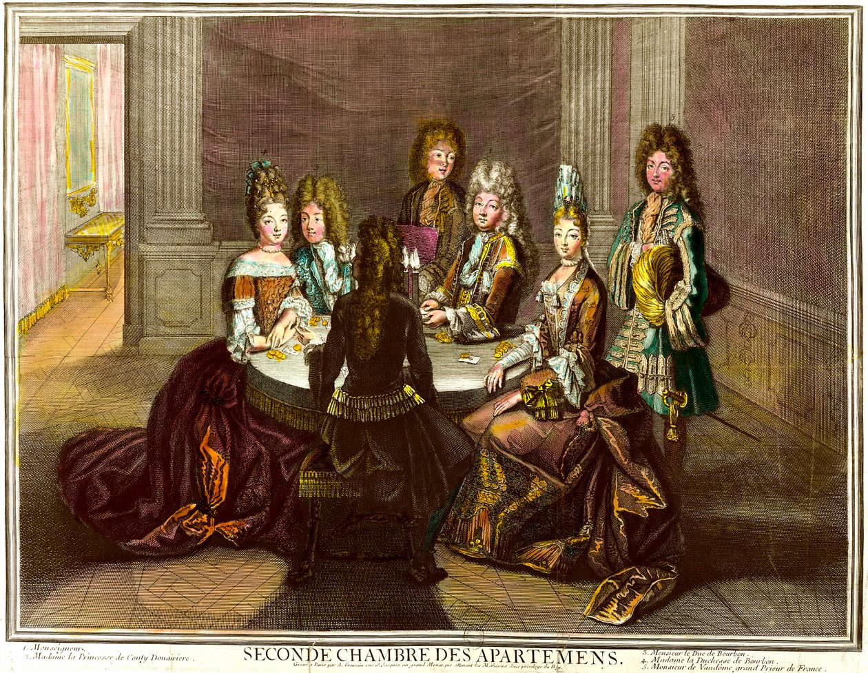 Az udvar kártyajáték XIV. Lajos lakásának második hálószobájában. metszet: Antoine Trouvain (1656-1708) alkotó: Antoine Trouvain