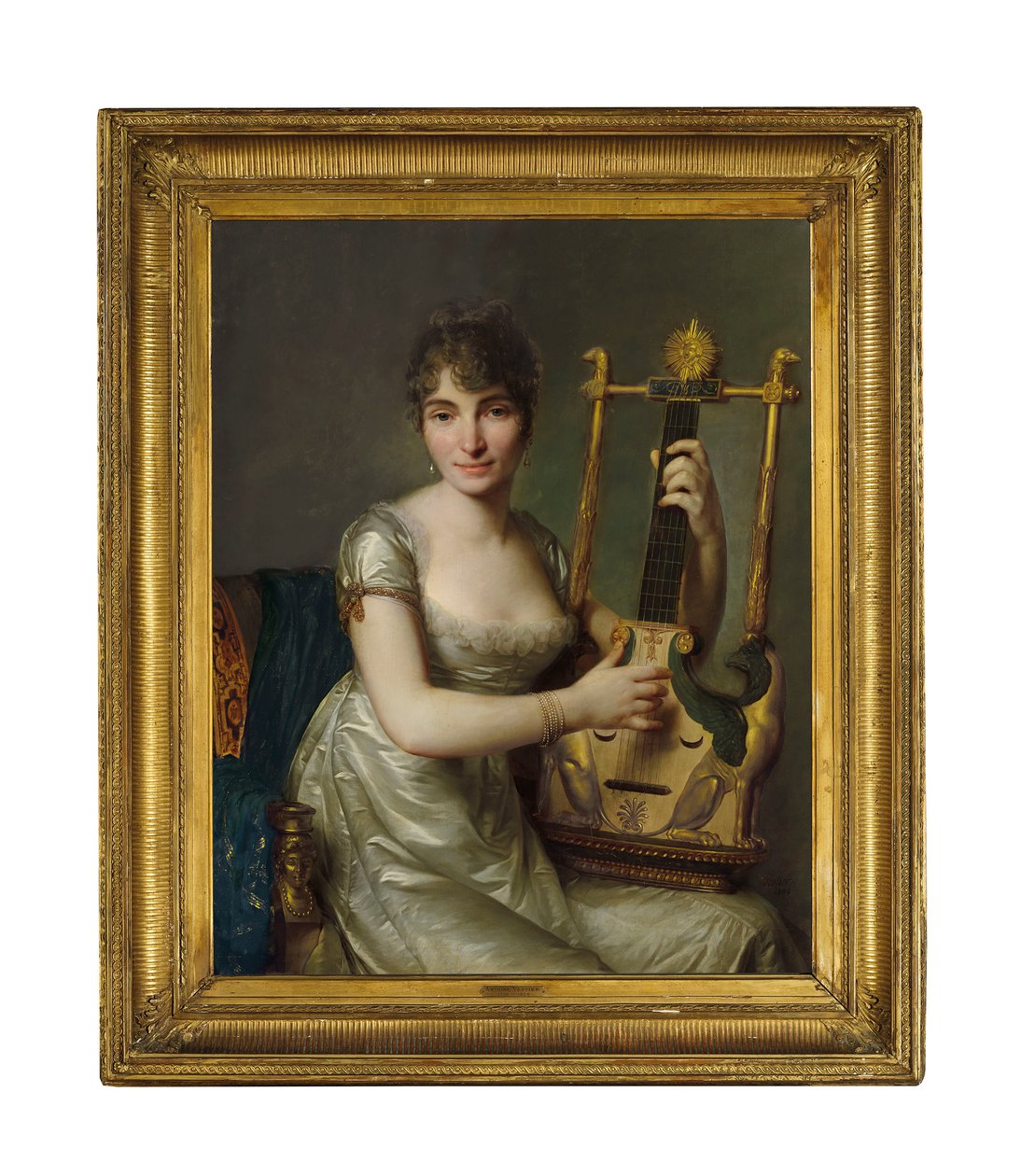 Madame Larmoyer portréja, háromnegyed hosszú, lírát lyukasztva alkotó: Antoine Vestier