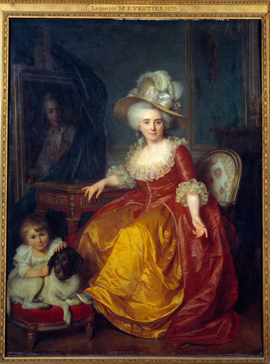 Madame Vestier (1740-1831) portréja lábánál, a lábánál egy kutya fülét csípő gyermek Antoine Vestier (1740-1824) festménye 1787 V. 1,76x1,34 m alkotó: Antoine Vestier