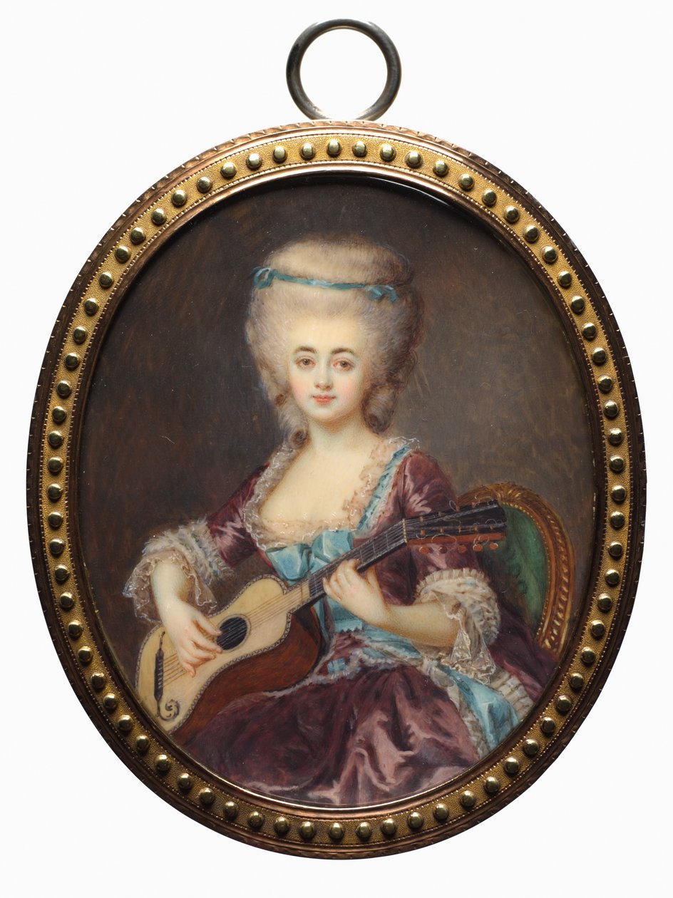 Egy gitáros nő portréja, Louise DAumont, Mazarin..., 18. század vége. alkotó: Antoine Vestier
