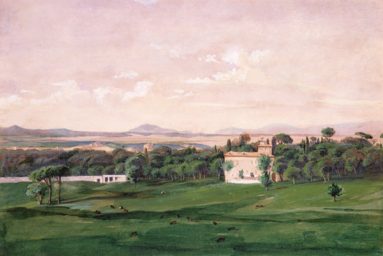 Villa Medici, Róma (akvarell) alkotó: Antoine Victor Joinville