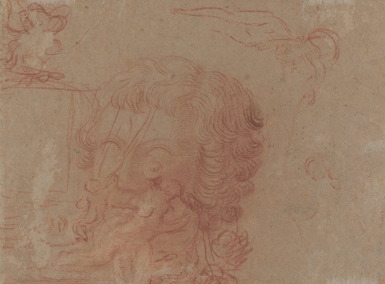 Ábravázlatok és másolat egy faragott fej után [verso] alkotó: Antoine Watteau