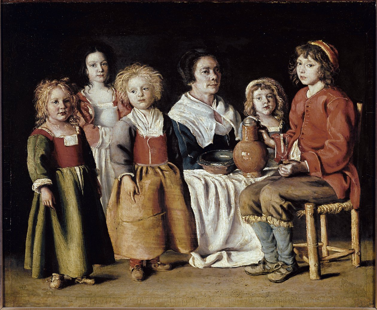 Egy nő öt gyermekkel (olaj, vászon alkotó: Antoine and Louis and Mathieu  Le Nain
