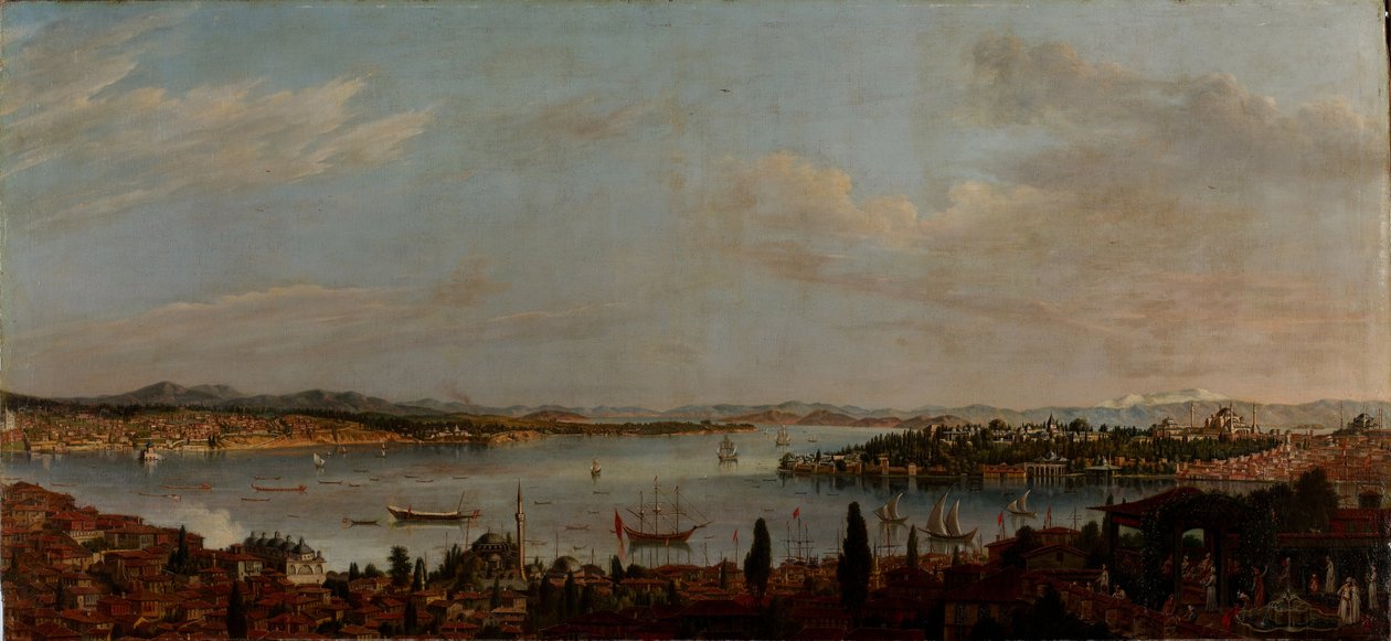 Panorámás kilátás Isztambulra, a 18. század második fele. alkotó: Antoine de Favray