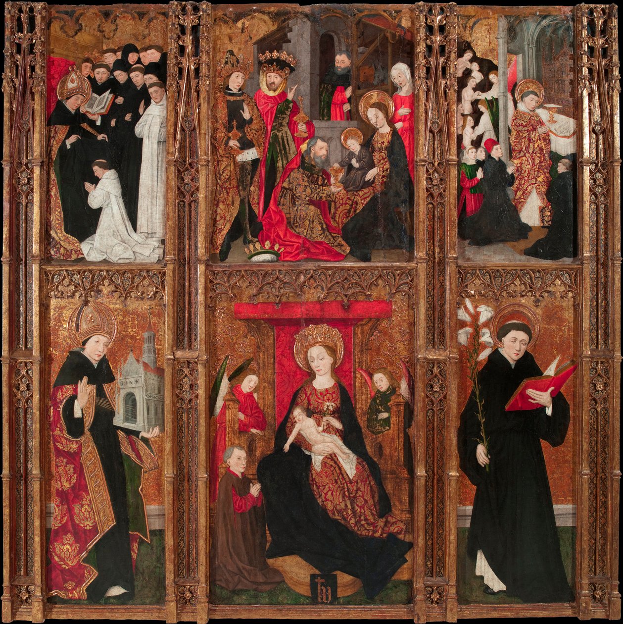 Retable de la vierge, Saint Augustin et Saint Nicolas de Tolentino - Szűz, Szent Ágoston és Tolentinoi Szent Miklós oltárképe - Antoine de Lonhy (1446-1490) Tempera és olaj, fa 1462 Museu Nacional d
