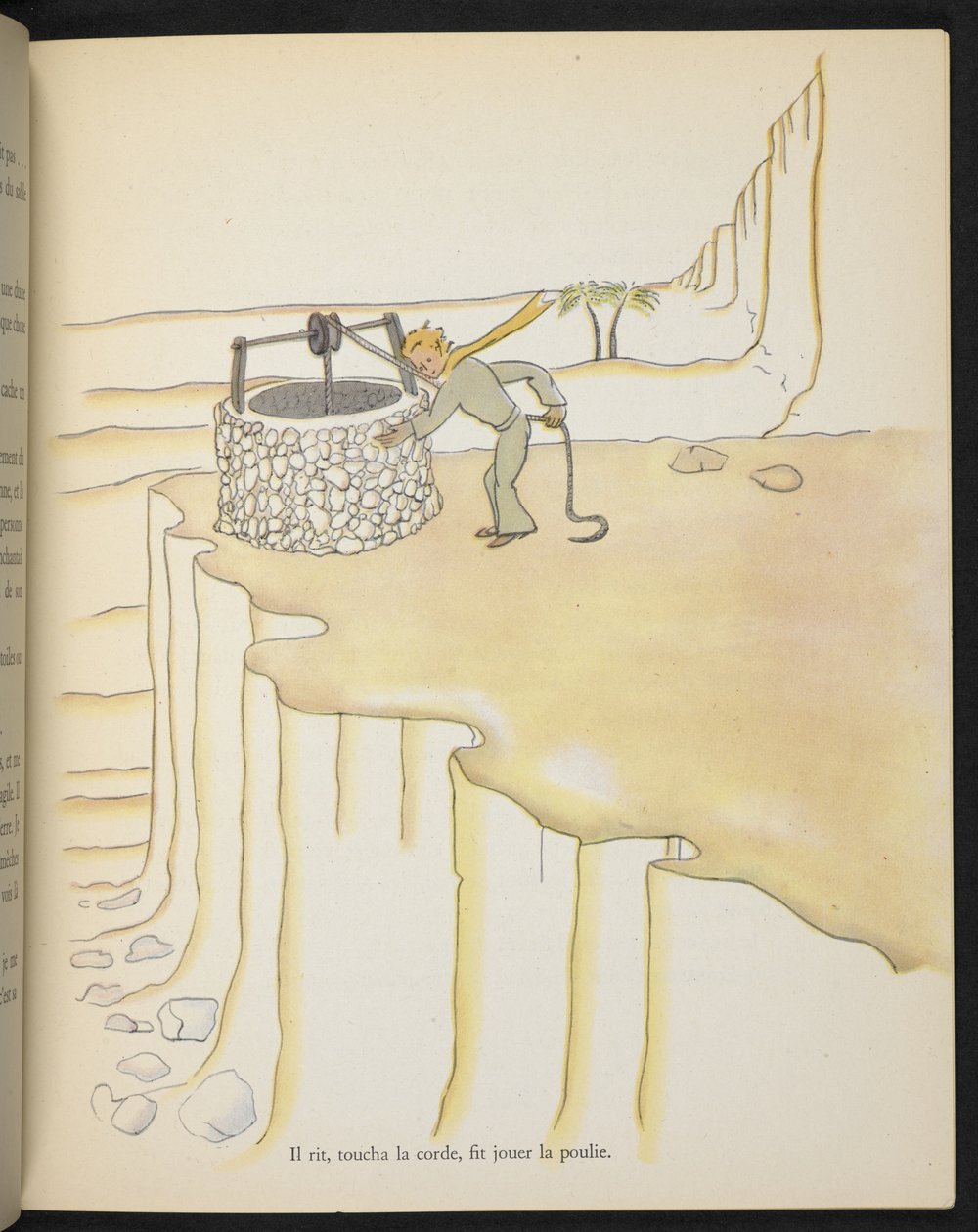 A kis herceg a kútnál, illusztráció Antoine de Saint-Exupéry "Le Petit Prince" című művéből. alkotó: Antoine de Saint Exupery